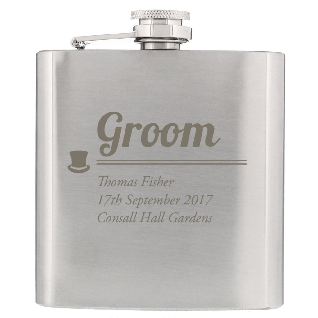 Personalised Groom Hip Flask, Wedding Groomsmen Gift - Engraved Memories