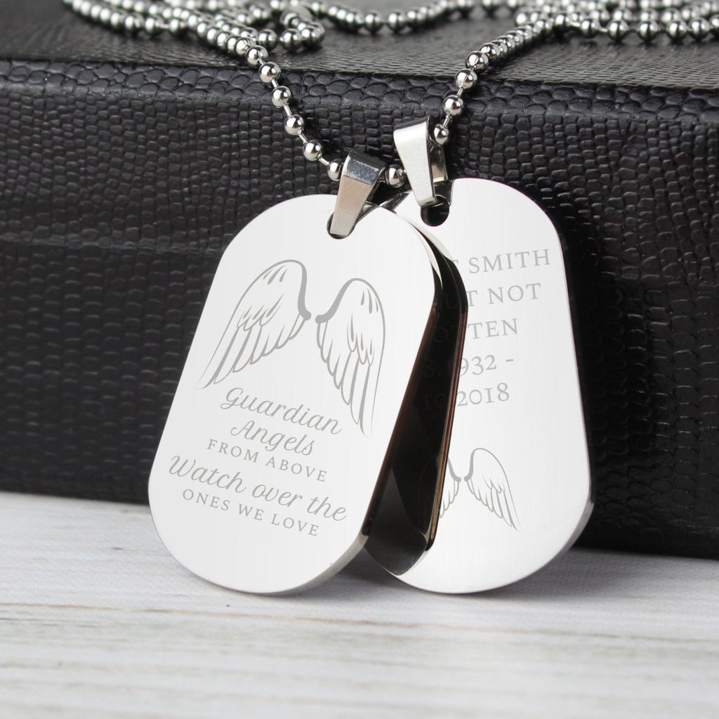 Personalised Guardian Angel Stainless Steel Double Dog Tag Necklace - Engraved Memories