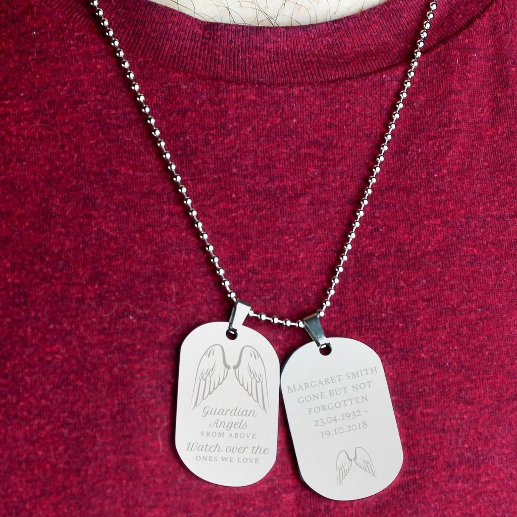 Personalised Guardian Angel Stainless Steel Double Dog Tag Necklace - Engraved Memories