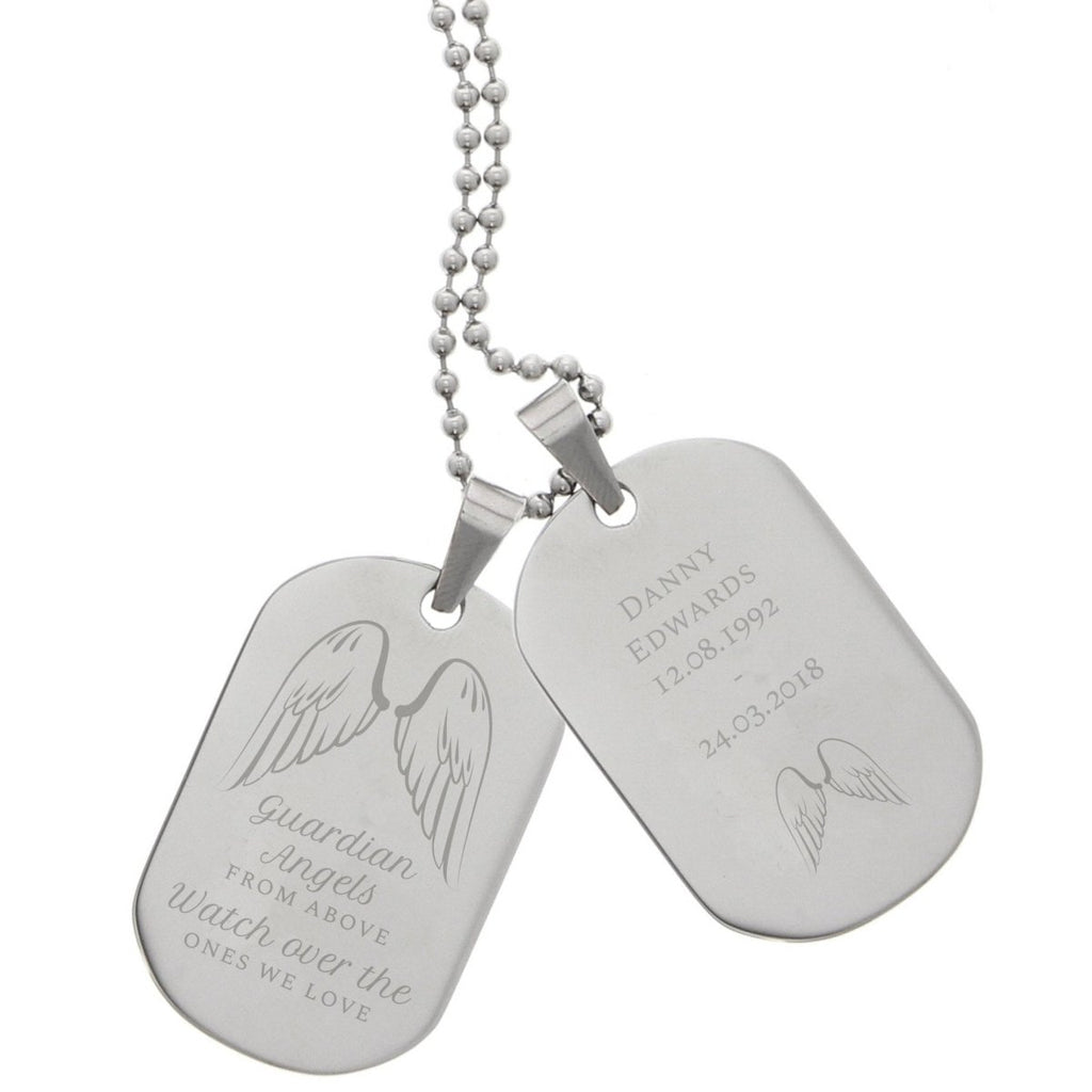 Personalised Guardian Angel Stainless Steel Double Dog Tag Necklace - Engraved Memories