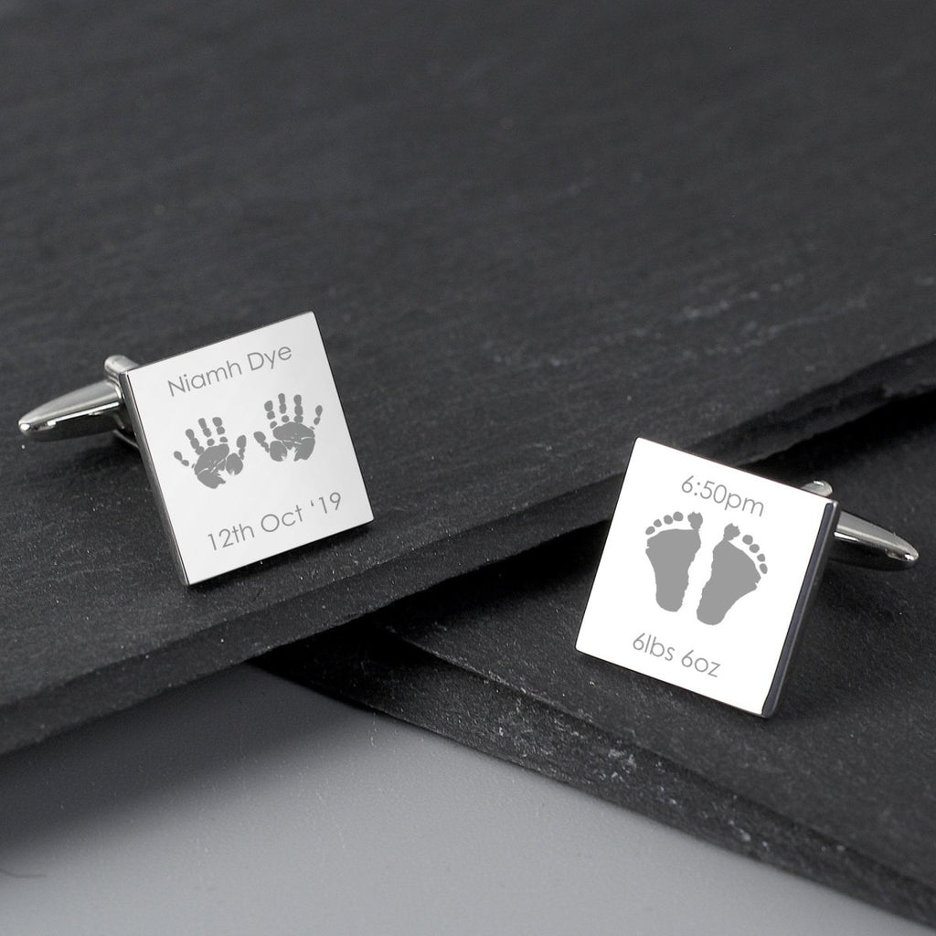 Personalised Hands and Feet New Baby Square Cufflinks - Engraved Memories