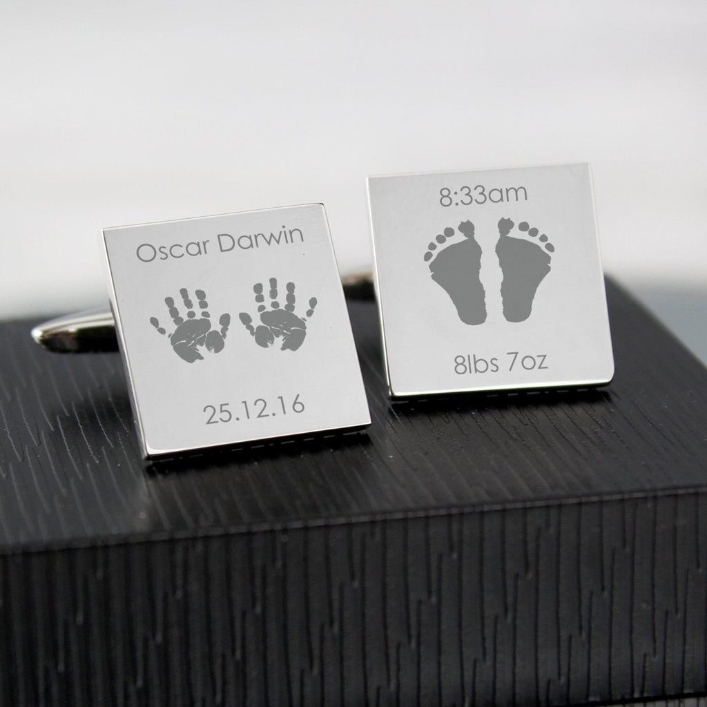 Personalised Hands and Feet New Baby Square Cufflinks - Engraved Memories