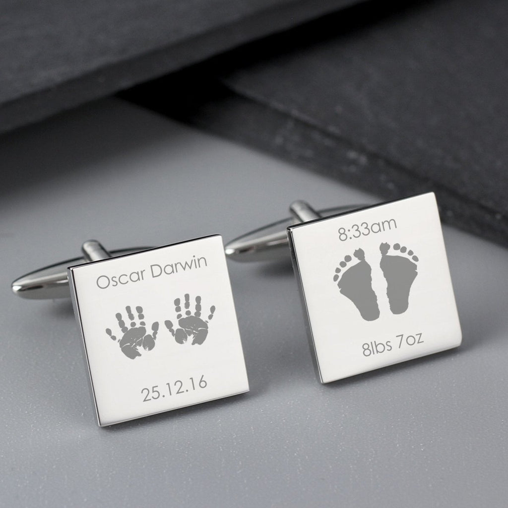 Personalised Hands and Feet New Baby Square Cufflinks - Engraved Memories