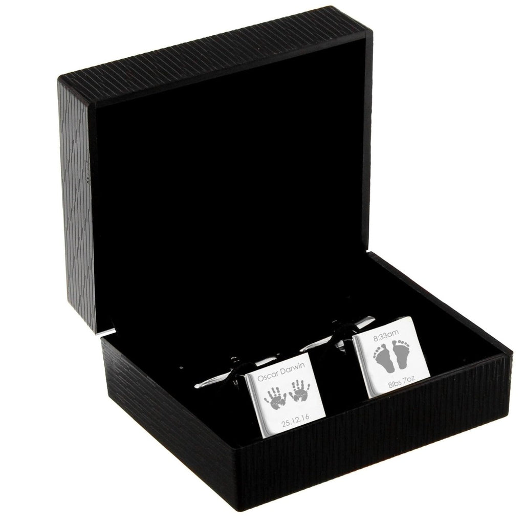 Personalised Hands and Feet New Baby Square Cufflinks - Engraved Memories
