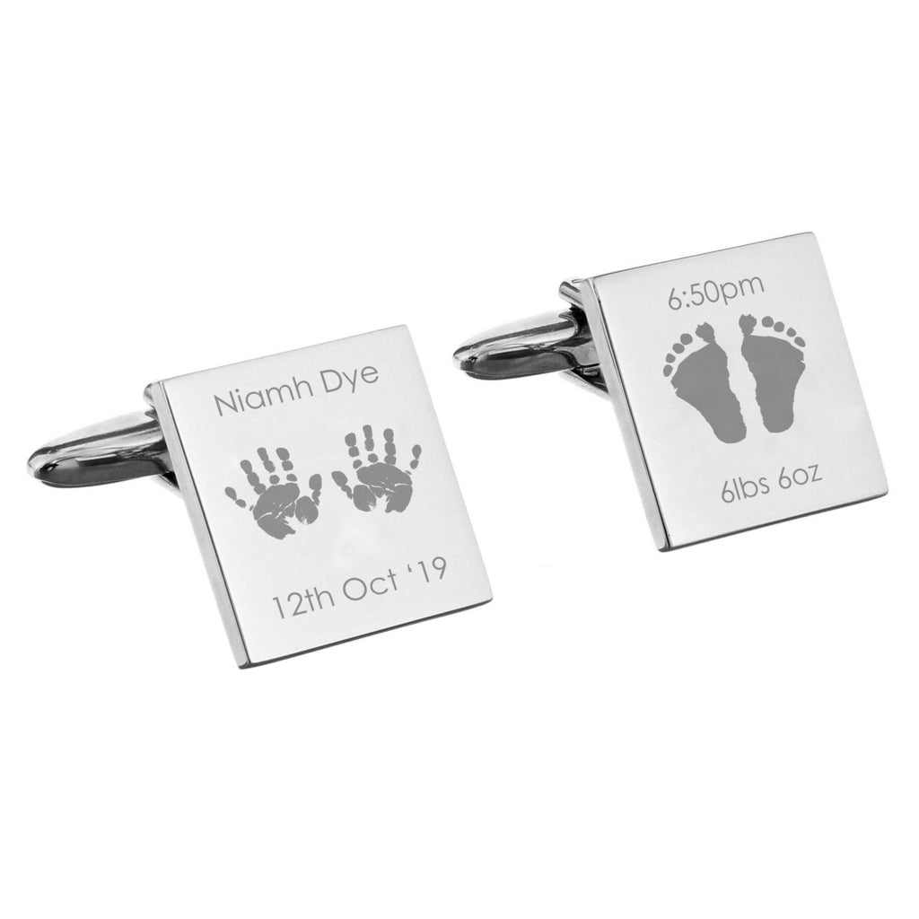 Personalised Hands and Feet New Baby Square Cufflinks - Engraved Memories