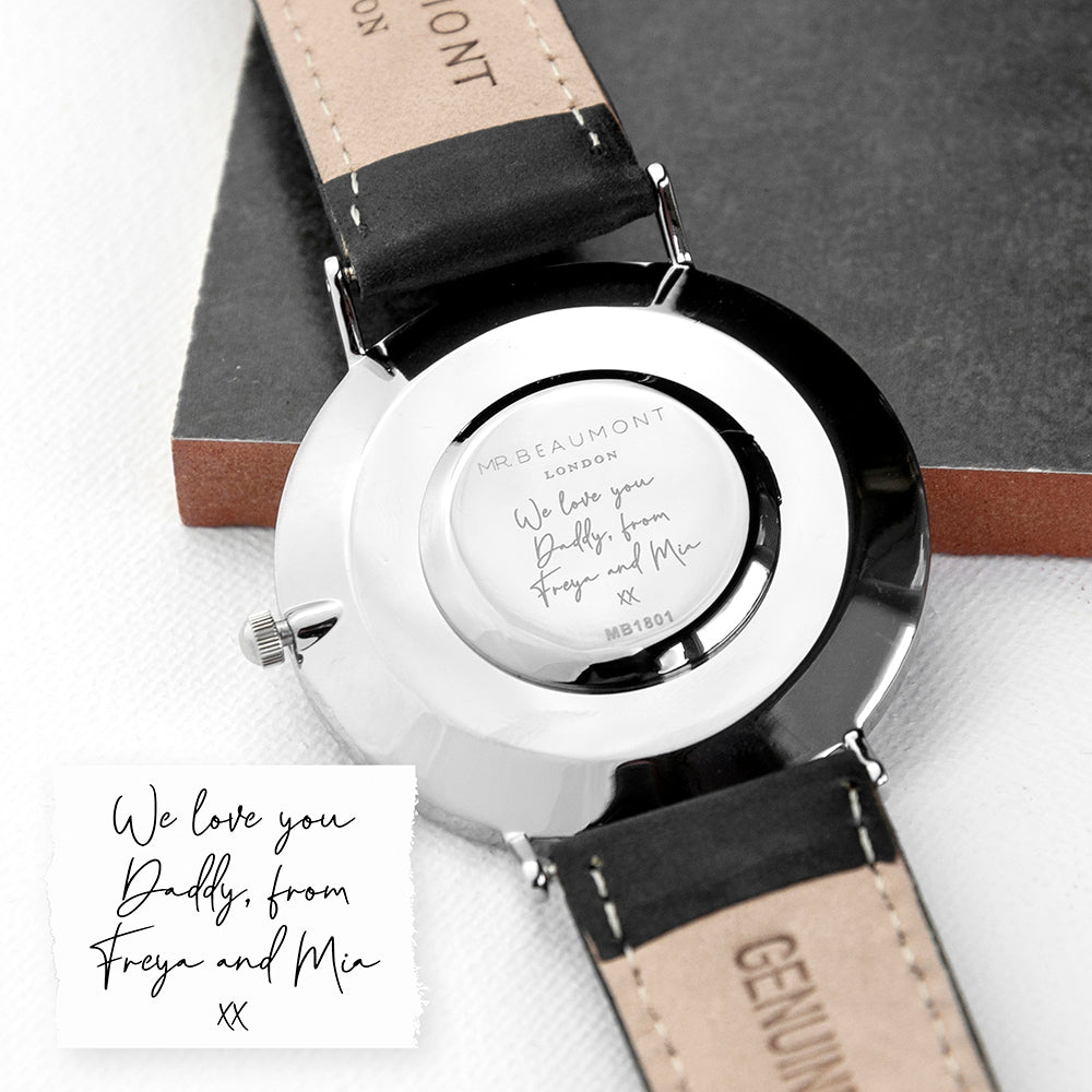 Personalised Handwriting Men's Black Leather Watch - Engraved Memories