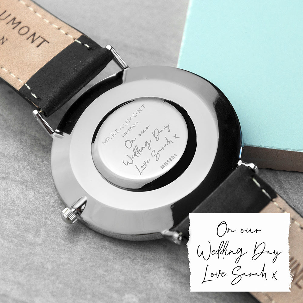 Personalised Handwriting Men's Black Leather Watch - Engraved Memories