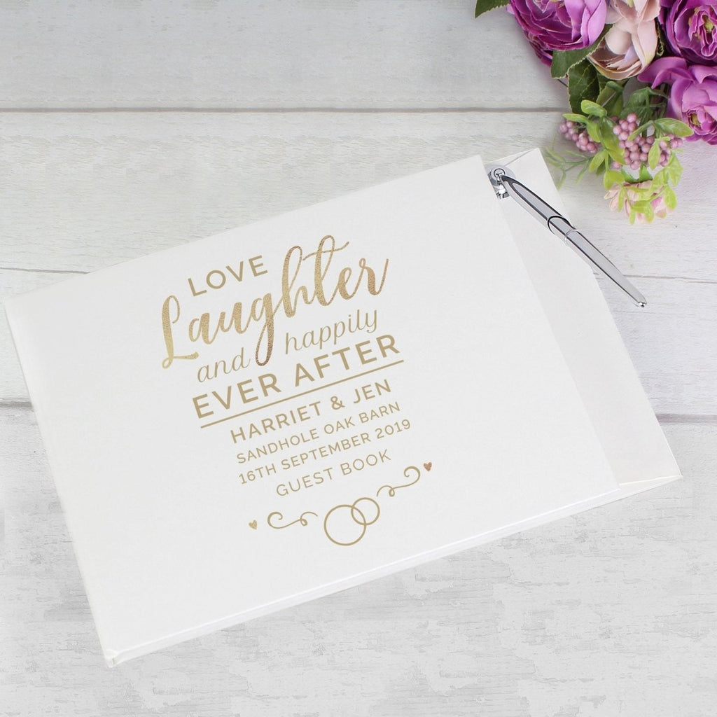 Personalised Happily Ever After Wedding Hardback Guest Book & Pen - Engraved Memories