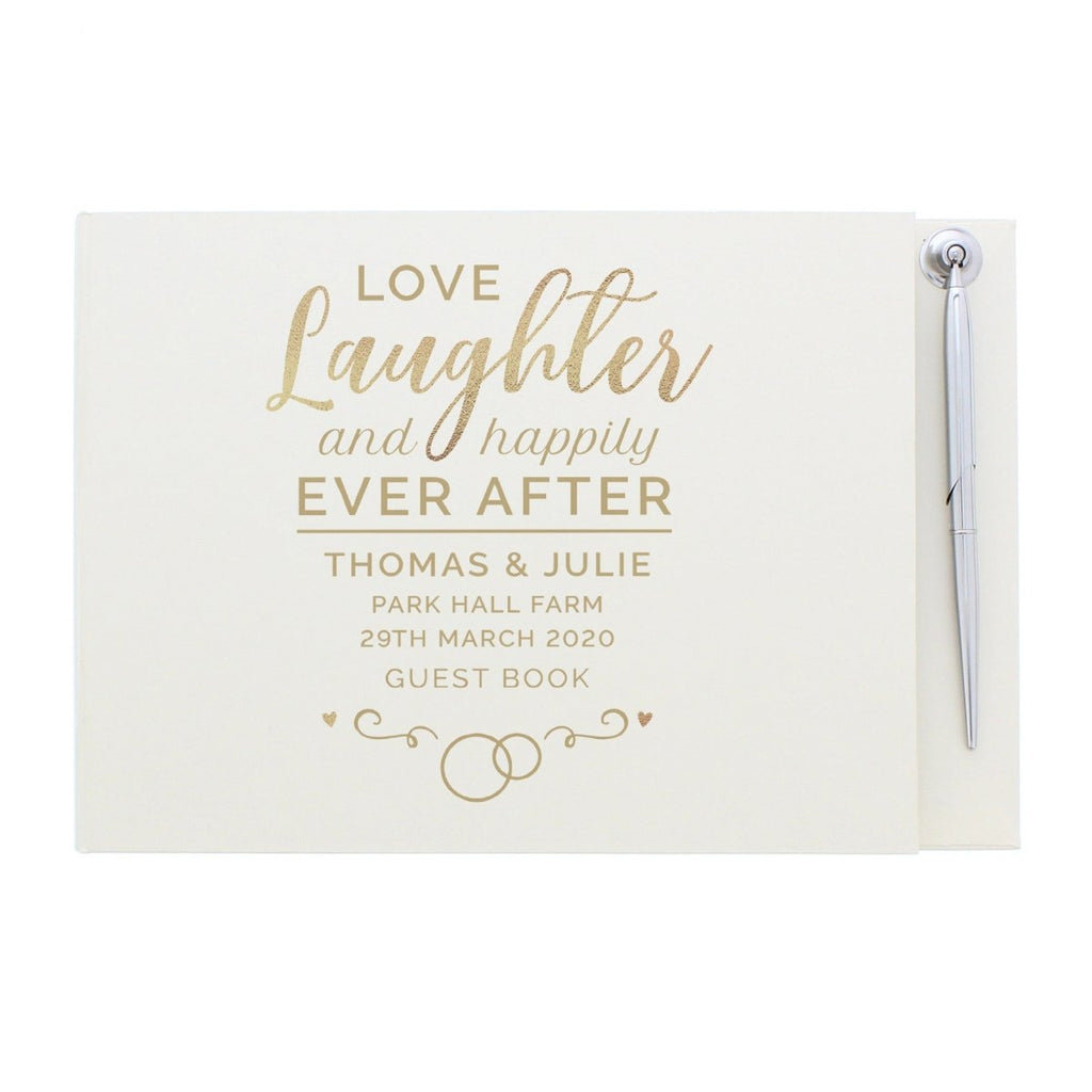 Personalised Happily Ever After Wedding Hardback Guest Book & Pen - Engraved Memories
