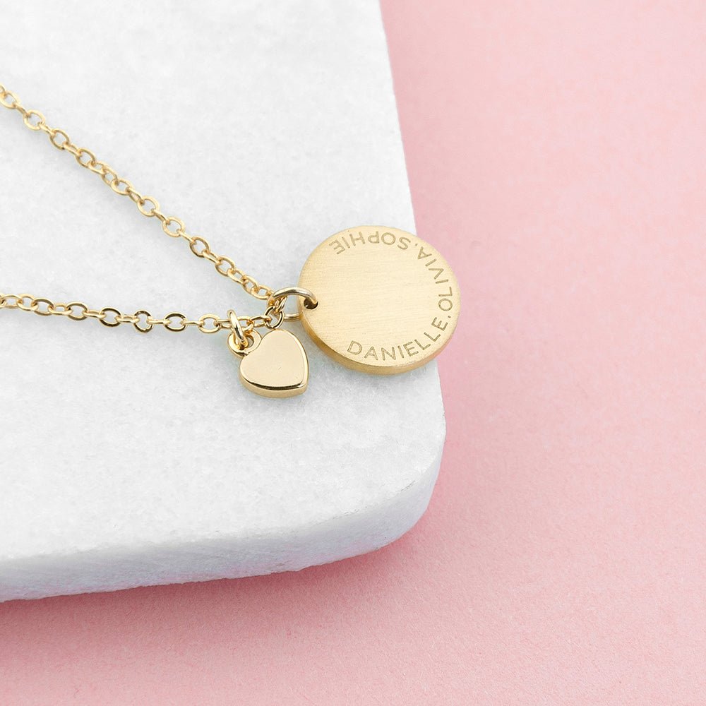 Personalised Heart and Disc Family Necklace - Engraved Memories