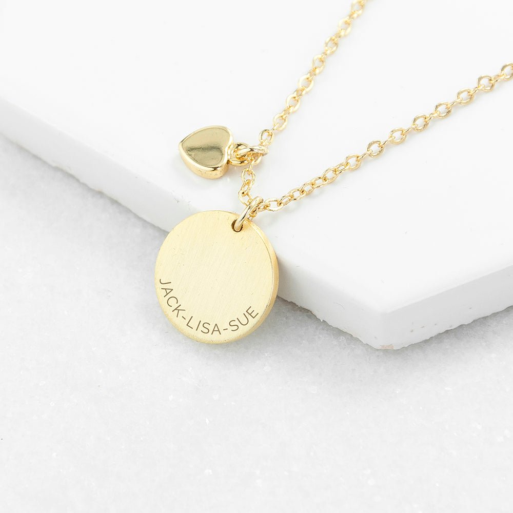 Personalised Heart and Disc Family Necklace - Engraved Memories