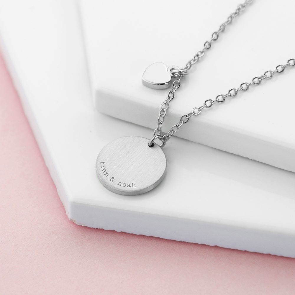 Personalised Heart and Disc Family Necklace - Engraved Memories