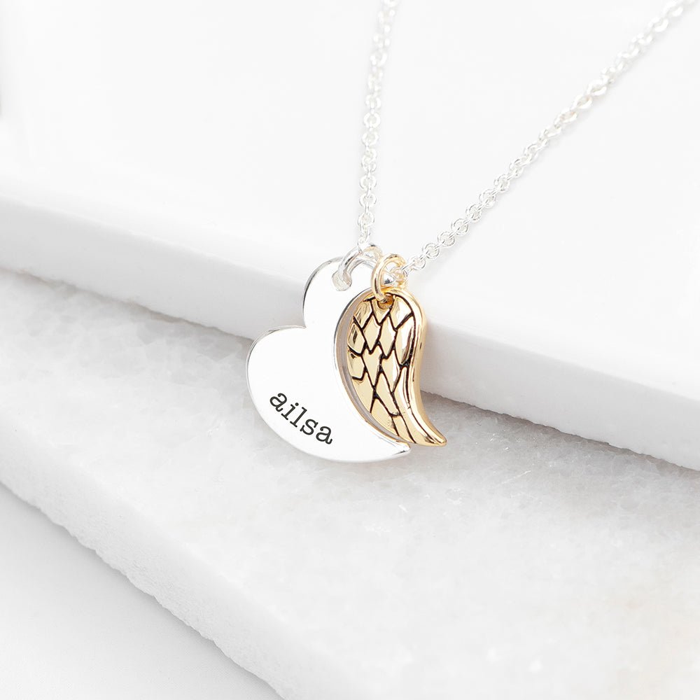 Personalised Heart and Wing Necklace - Engraved Memories