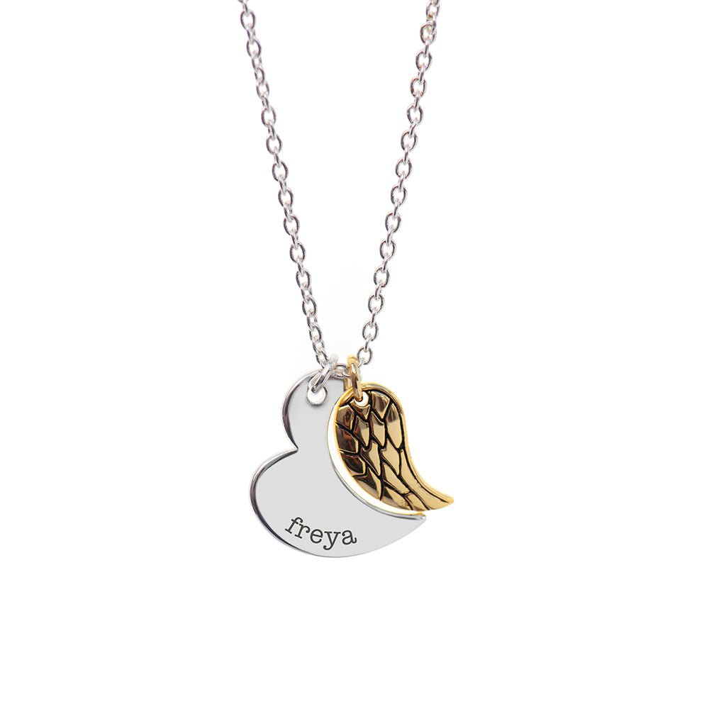 Personalised Heart and Wing Necklace - Engraved Memories