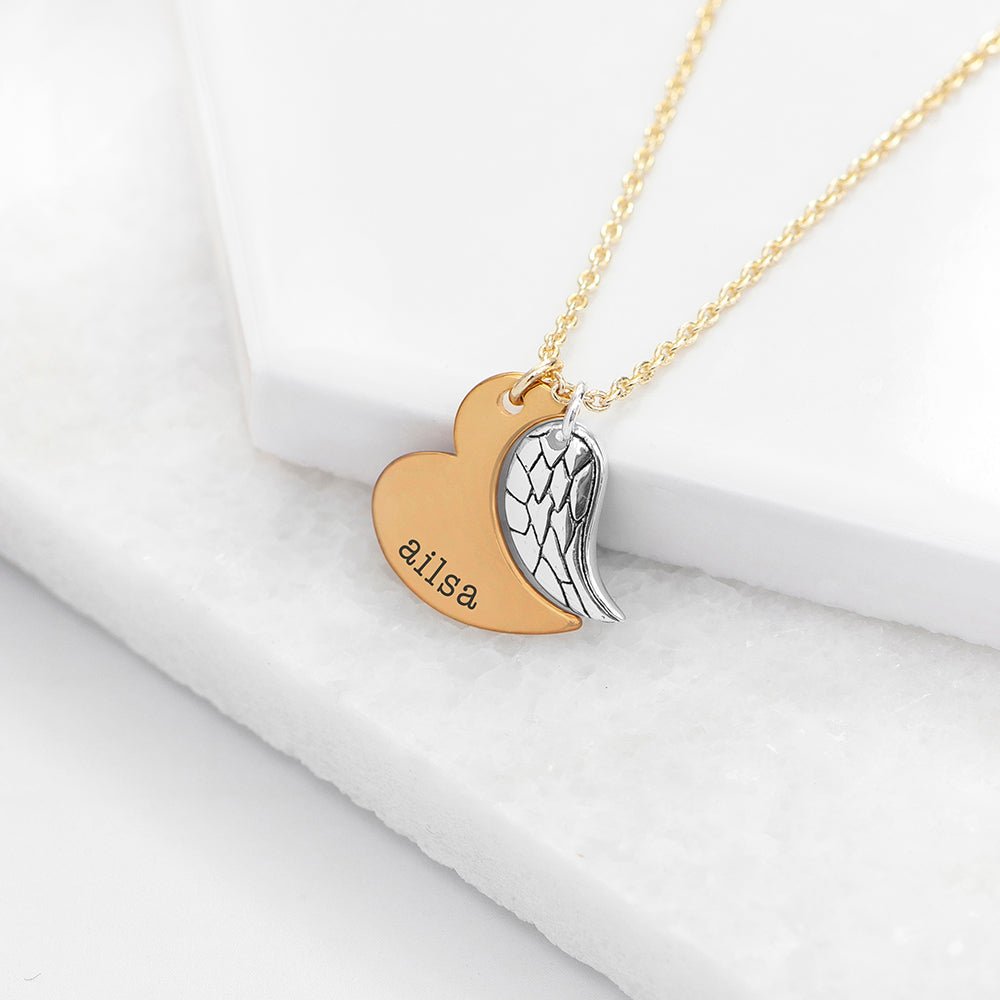 Personalised Heart and Wing Necklace - Engraved Memories
