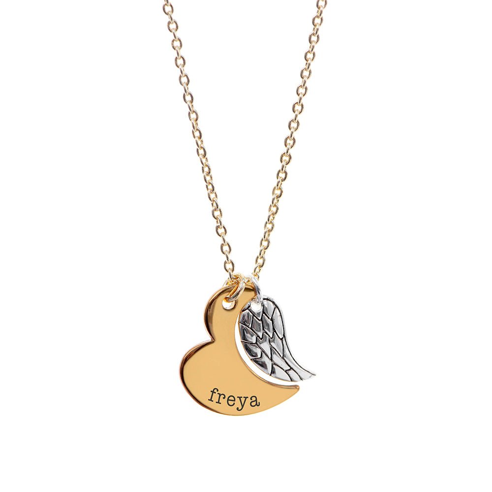 Personalised Heart and Wing Necklace - Engraved Memories