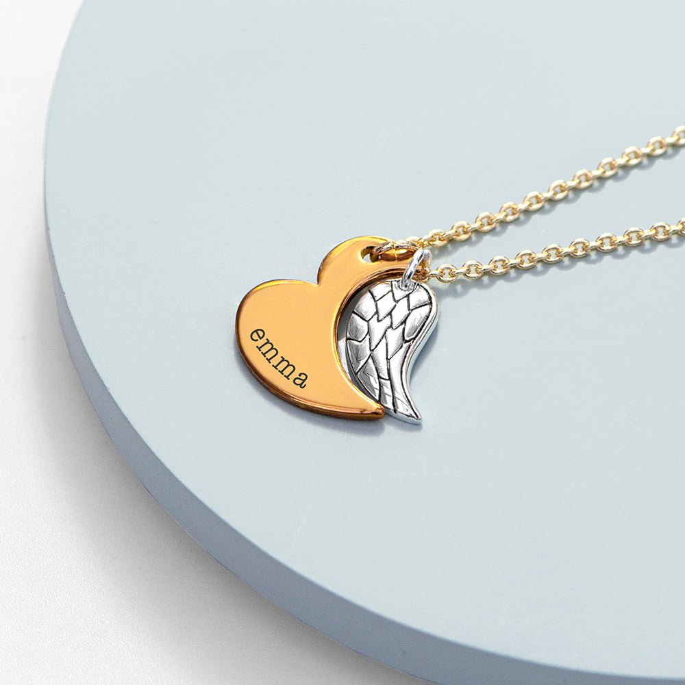 Personalised Heart and Wing Necklace - Engraved Memories