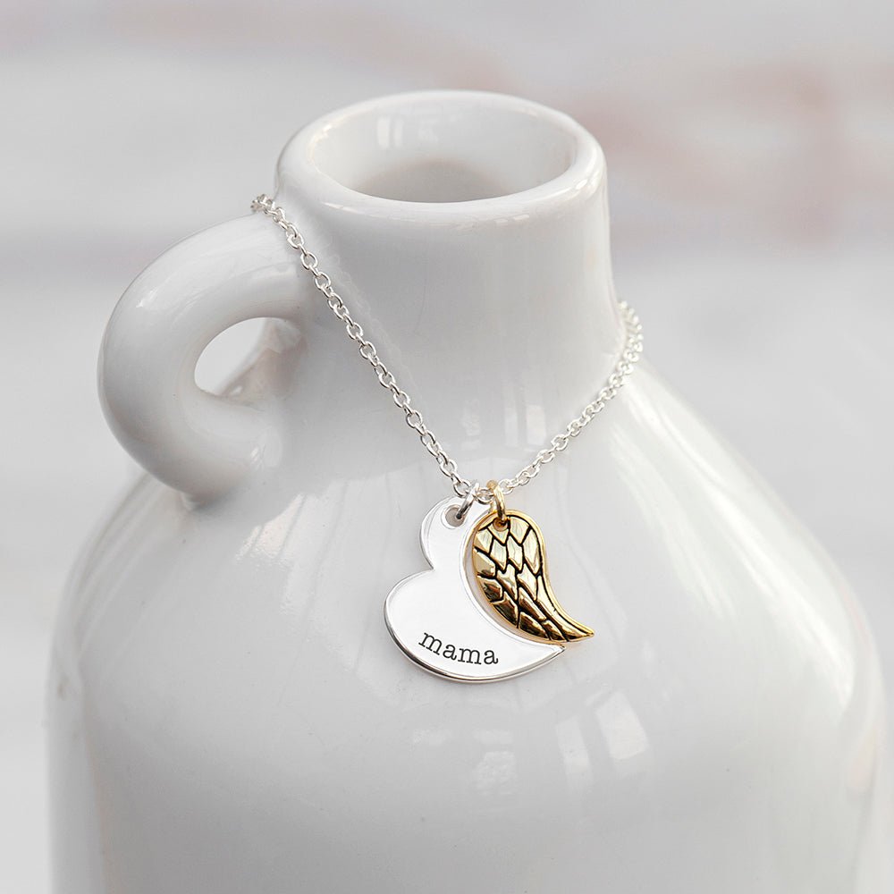 Personalised Heart and Wing Necklace - Engraved Memories