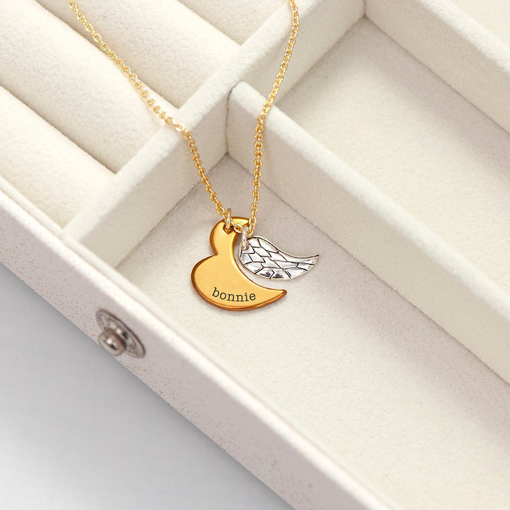 Personalised Heart and Wing Necklace - Engraved Memories