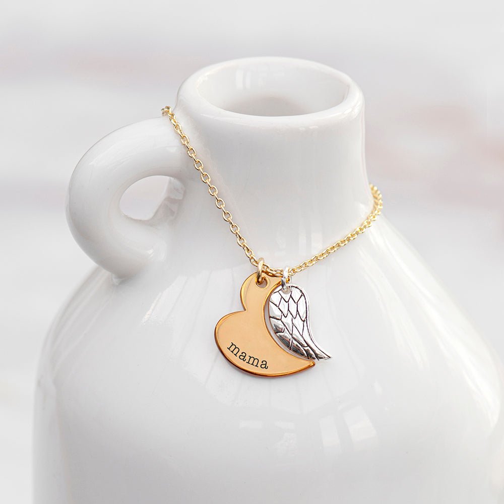 Personalised Heart and Wing Necklace - Engraved Memories