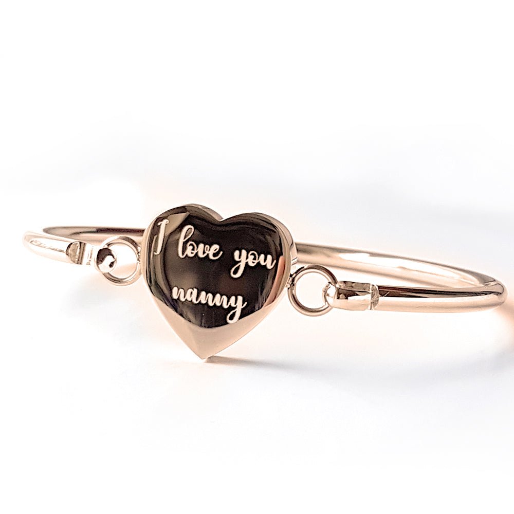 Personalised Heart Bangle Stainless Steel Rose Gold Mother's day gift - Engraved Memories