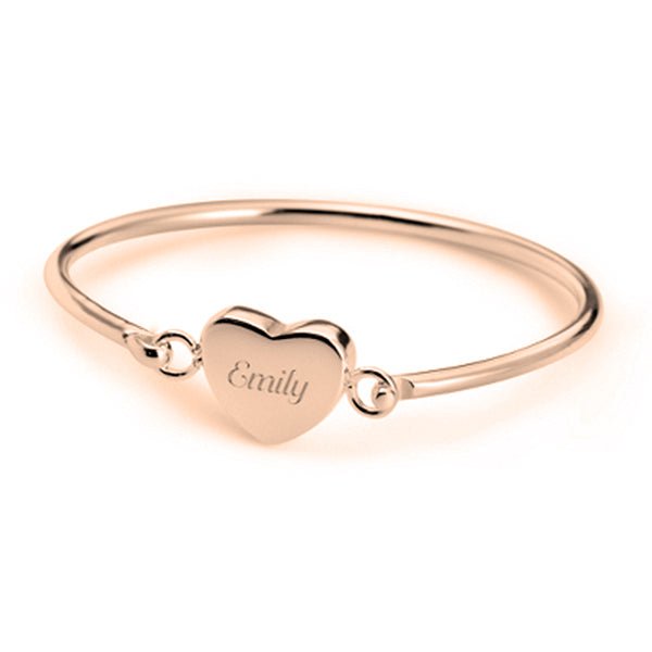 Personalised Heart Bangle Stainless Steel Rose Gold Mother's day gift - Engraved Memories