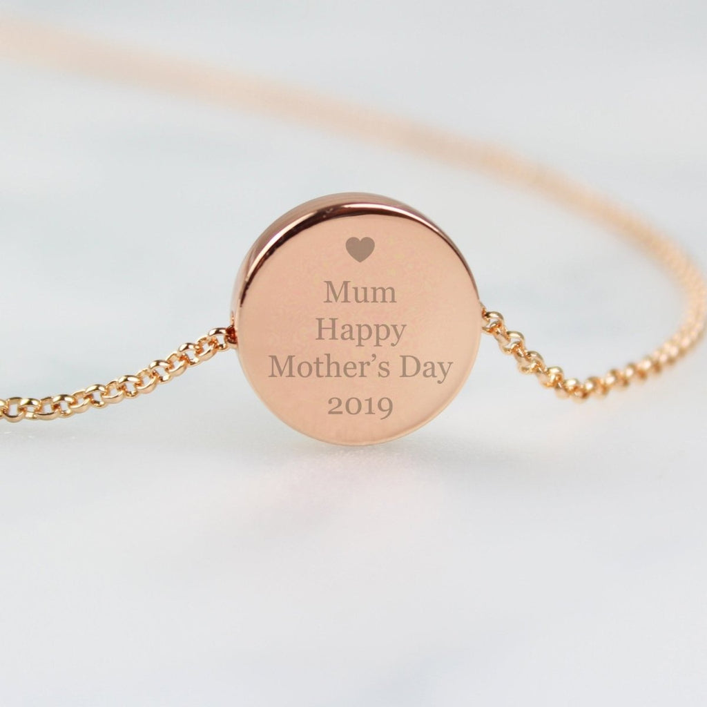 Personalised Heart Rose Gold Toned Disc Necklace - Engraved Memories