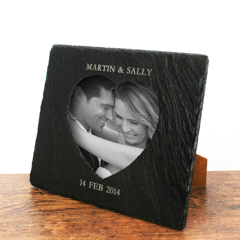 Personalised Heart Slate Photoframe - Engraved Memories