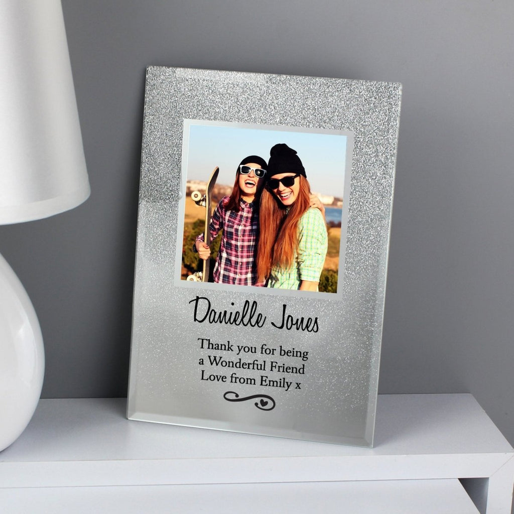 Personalised Heart & Swirl 4x4 Glitter Glass Photo Frame - Engraved Memories