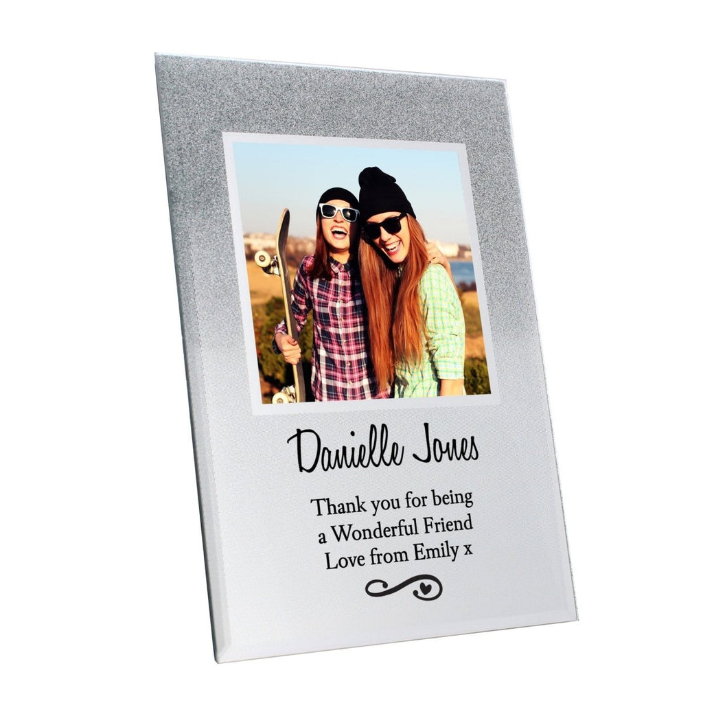 Personalised Heart & Swirl 4x4 Glitter Glass Photo Frame - Engraved Memories