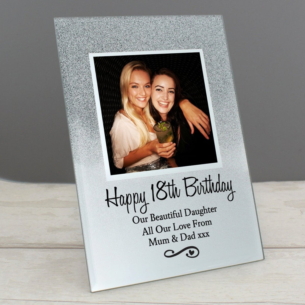 Personalised Heart & Swirl 4x4 Glitter Glass Photo Frame - Engraved Memories