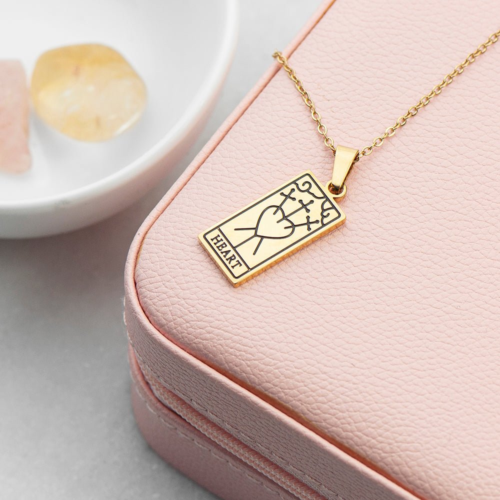 Personalised Heart Tarot Card Necklace - Engraved Memories