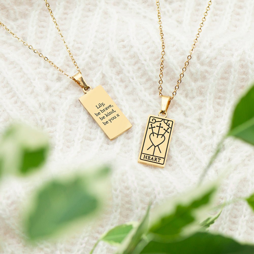 Personalised Heart Tarot Card Necklace - Engraved Memories