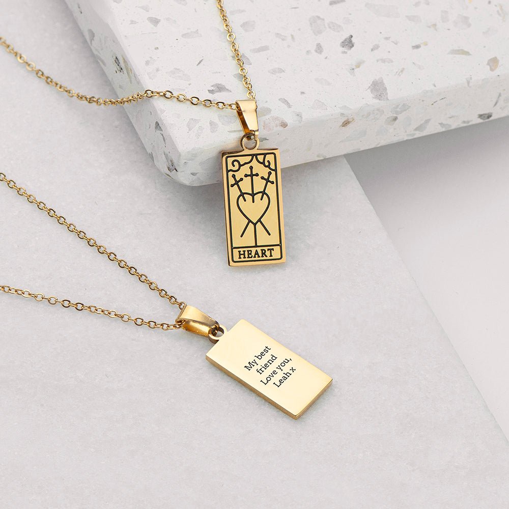 Personalised Heart Tarot Card Necklace - Engraved Memories