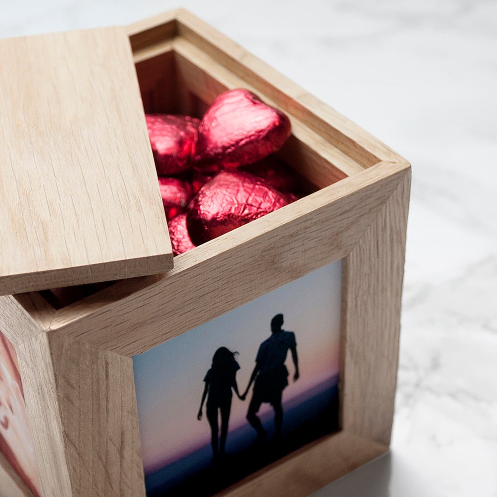 Personalised Heart Venn Diagram Oak Photo Cube - Engraved Memories