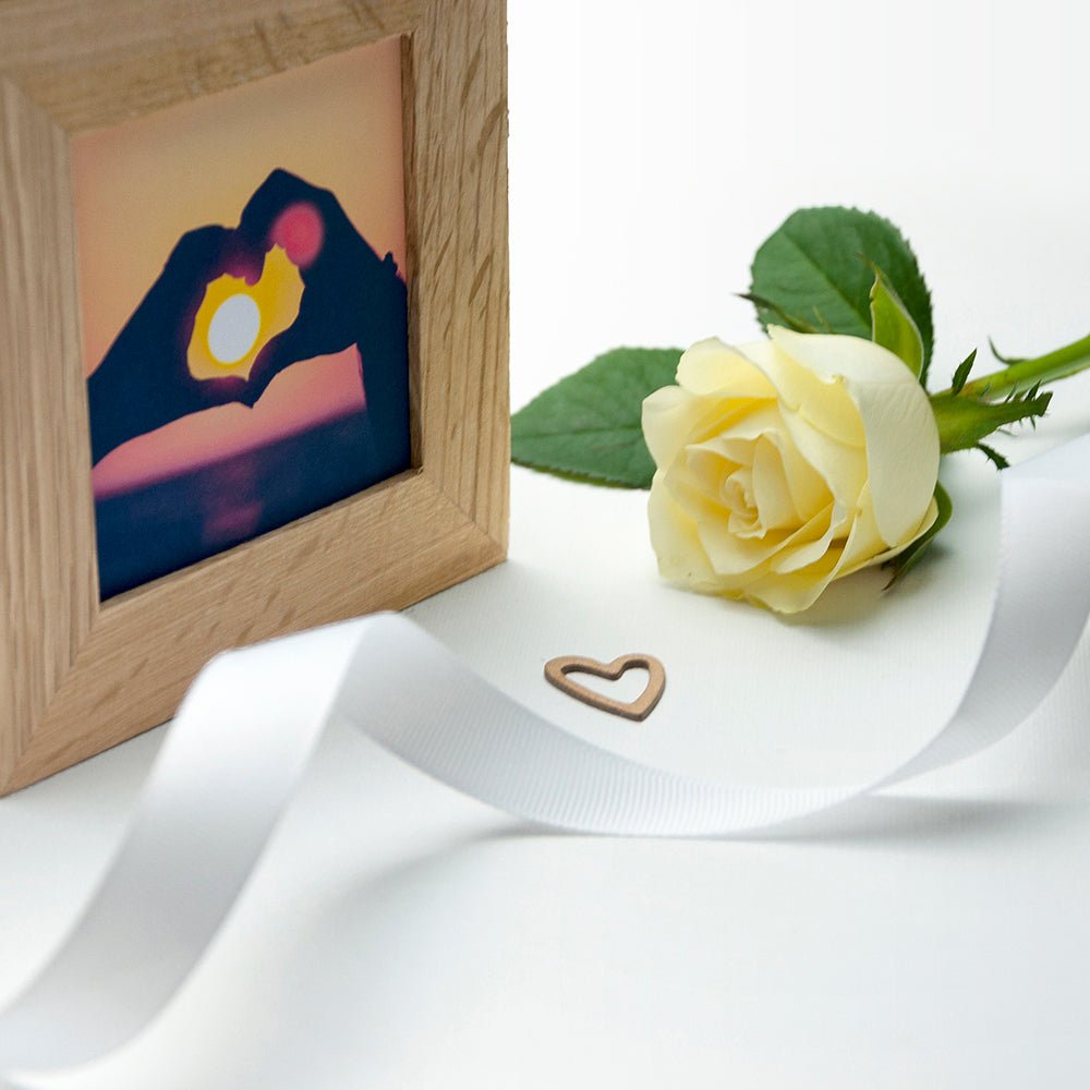 Personalised Heart Venn Diagram Oak Photo Cube - Engraved Memories