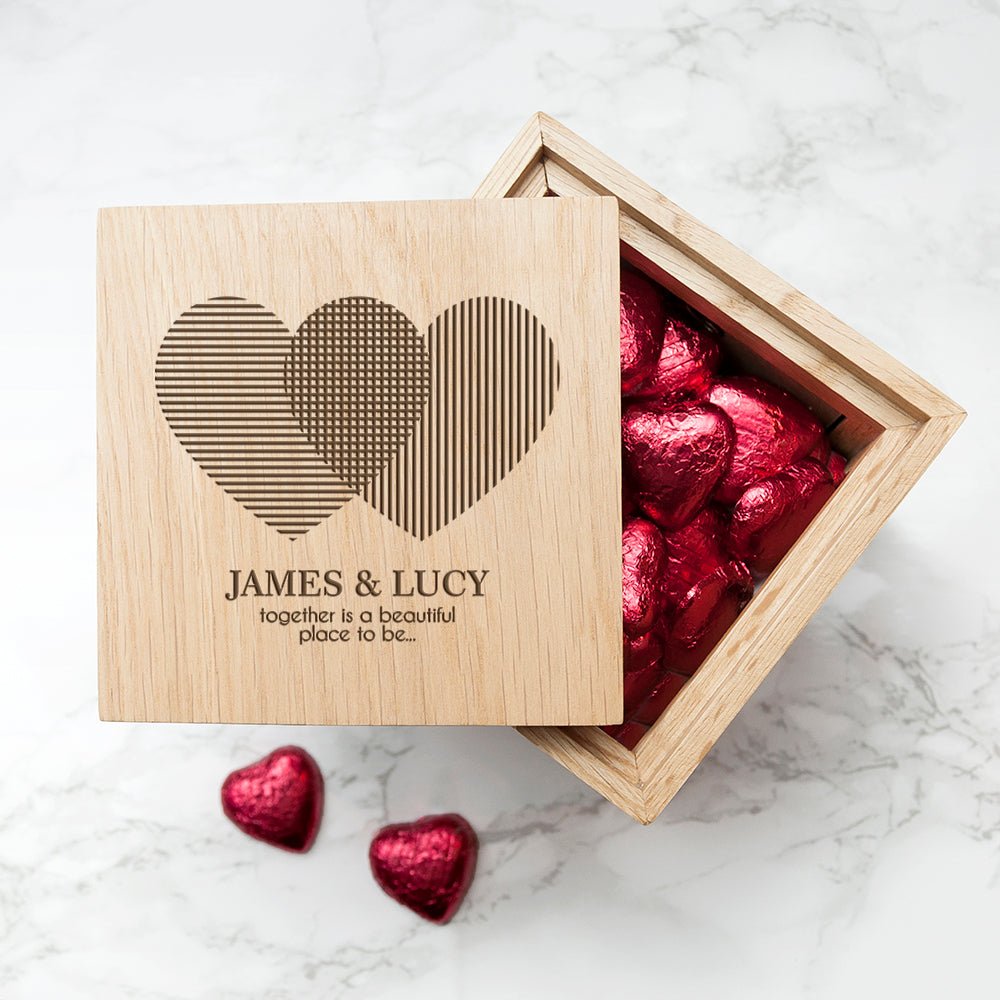 Personalised Heart Venn Diagram Oak Photo Cube - Engraved Memories