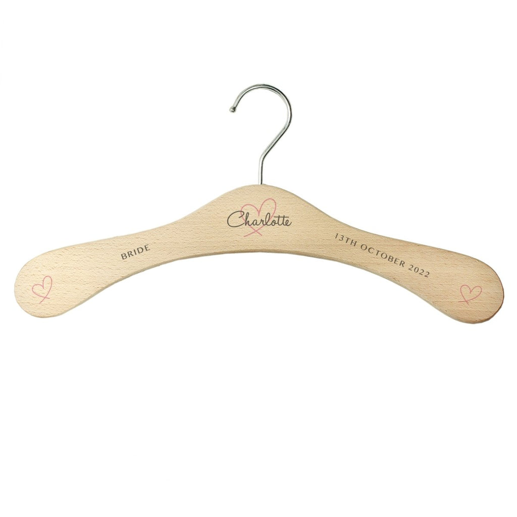 Personalised Heart Wooden Hanger, Wedding accessories, Bride and Groom Gift - Engraved Memories