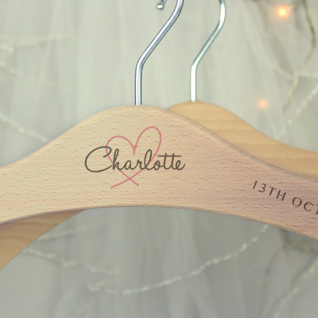 Personalised Heart Wooden Hanger, Wedding accessories, Bride and Groom Gift - Engraved Memories