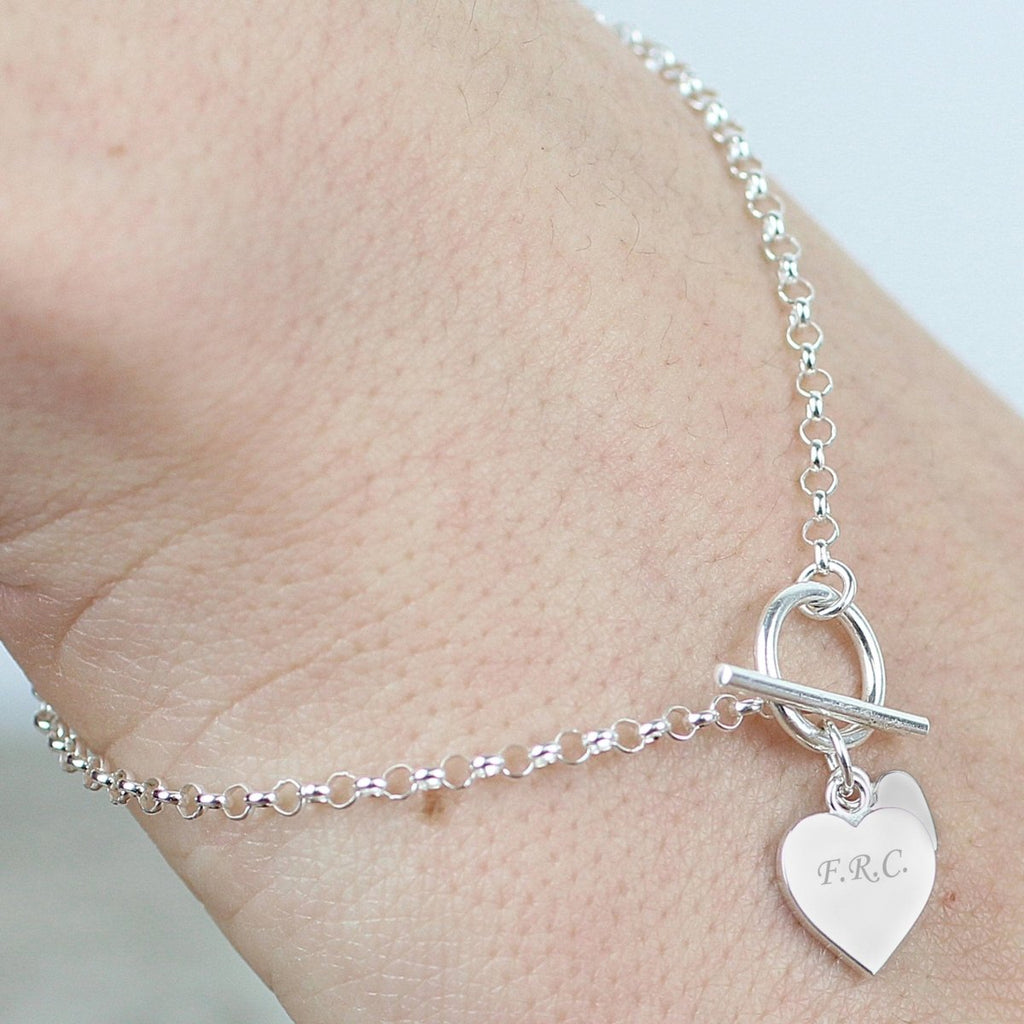 Personalised Hearts T-Bar Bracelet - Engraved Memories