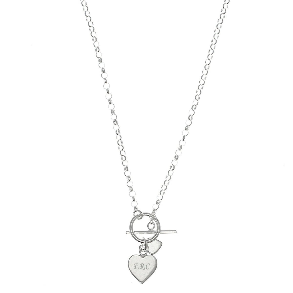 Personalised Hearts T-Bar Necklace - Engraved Memories