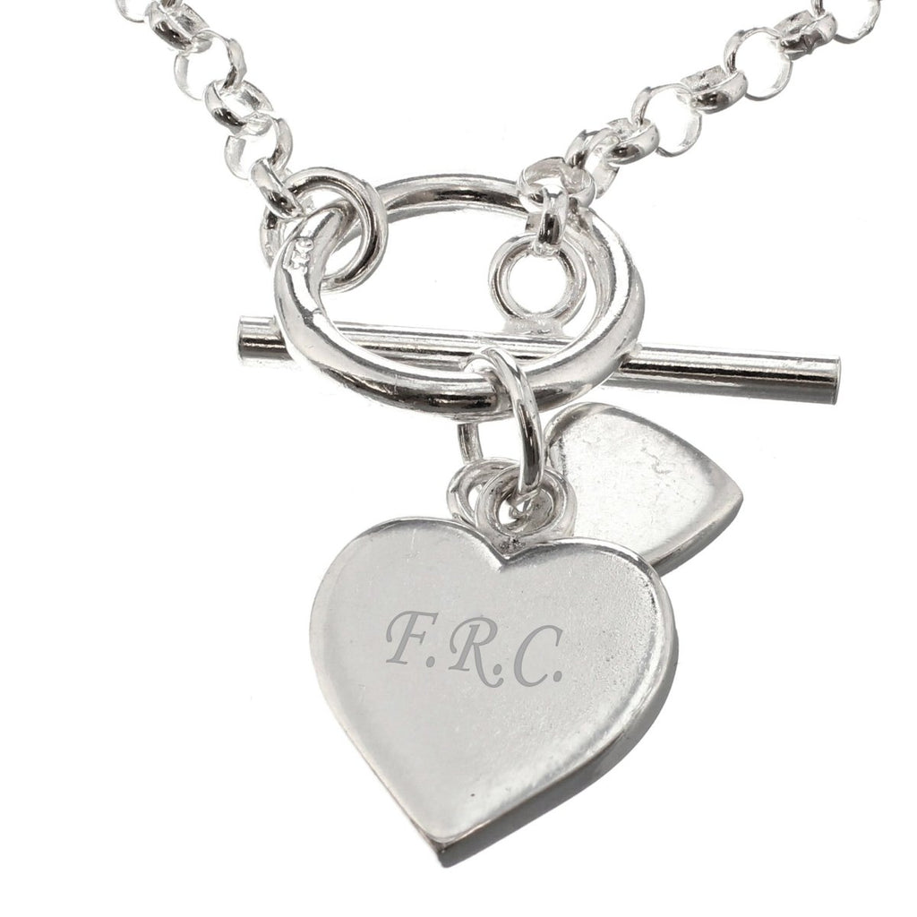 Personalised Hearts T-Bar Necklace - Engraved Memories