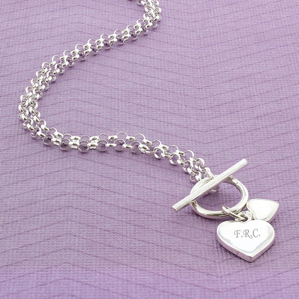 Personalised Hearts T-Bar Necklace - Engraved Memories