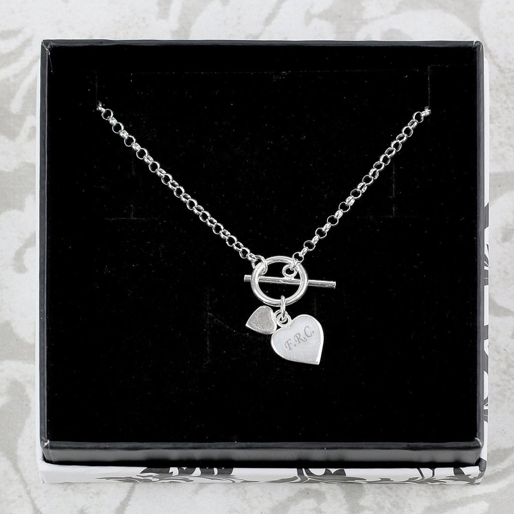 Personalised Hearts T-Bar Necklace - Engraved Memories