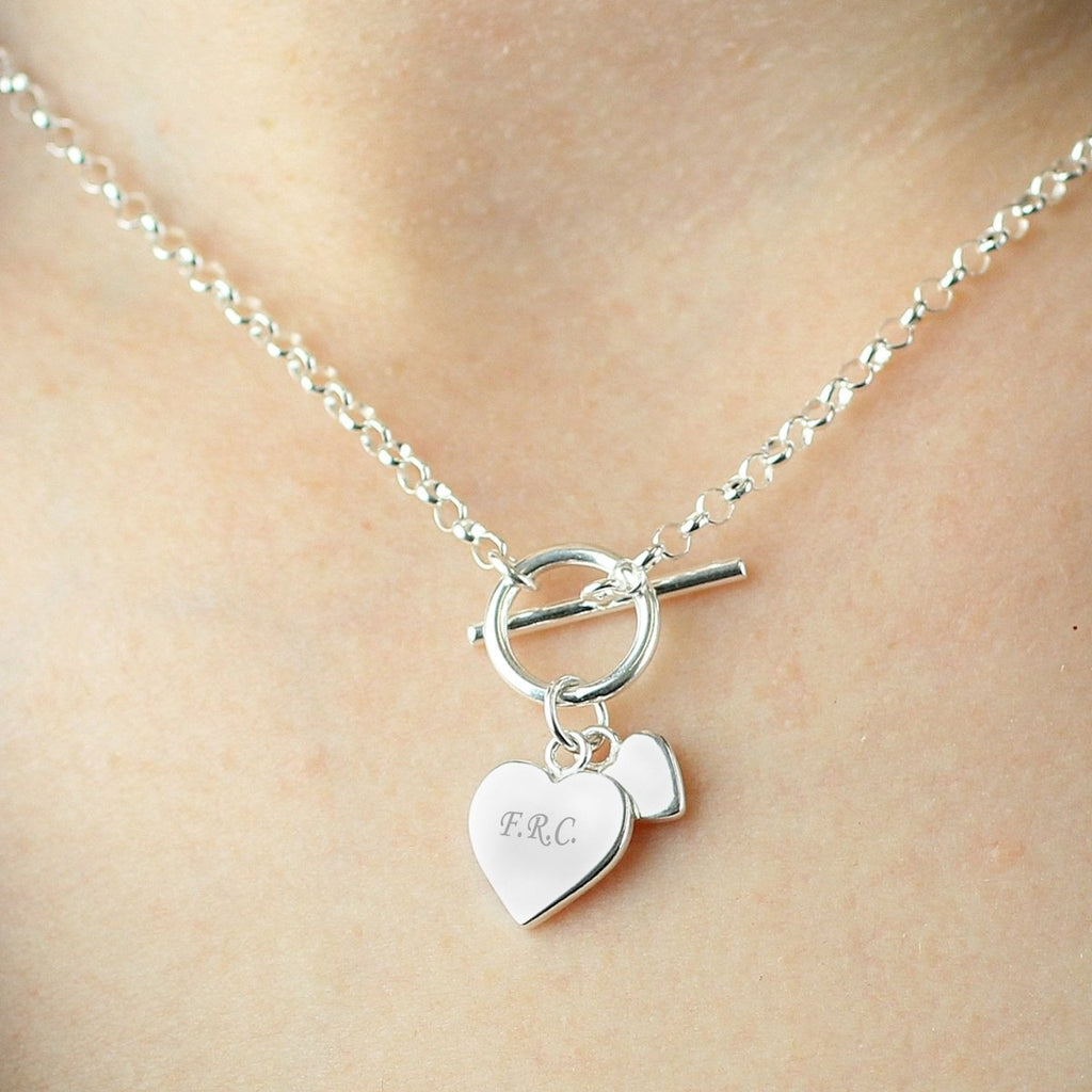 Personalised Hearts T-Bar Necklace - Engraved Memories