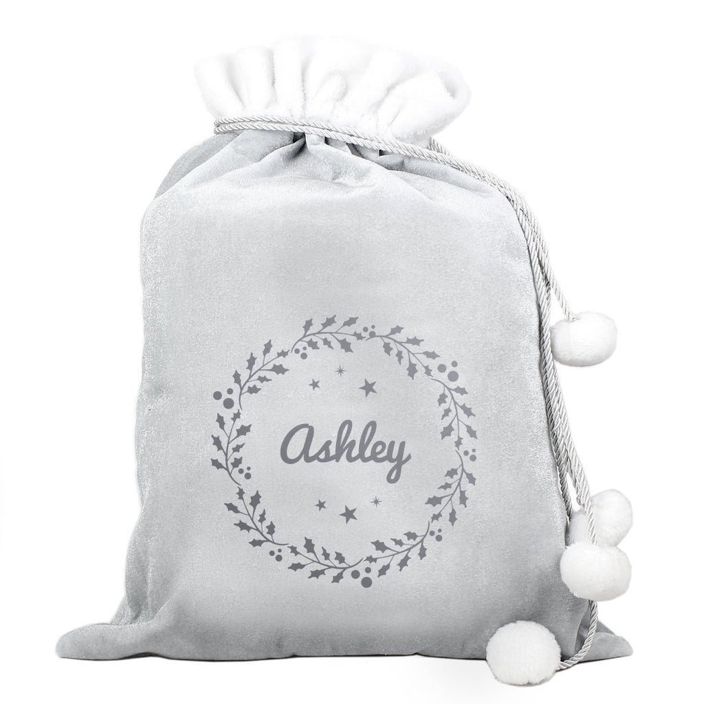 Personalised Holly Grey Christmas Sack - Engraved Memories