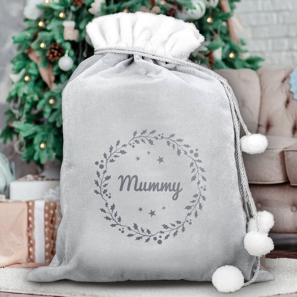 Personalised Holly Grey Christmas Sack - Engraved Memories