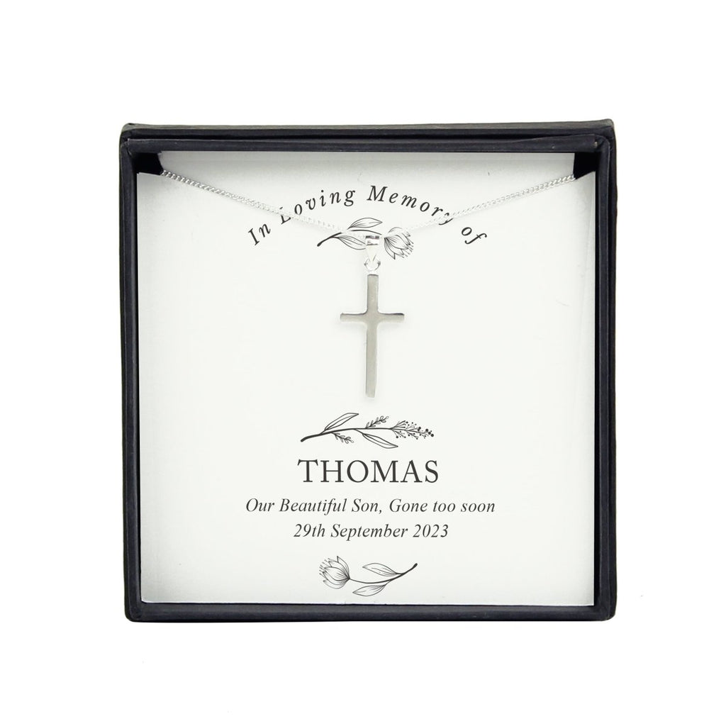 Personalised In Loving Memory Cross Sentiment Memorial Necklace and Box - Engraved Memories