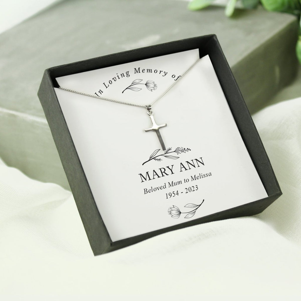 Personalised In Loving Memory Cross Sentiment Memorial Necklace and Box - Engraved Memories