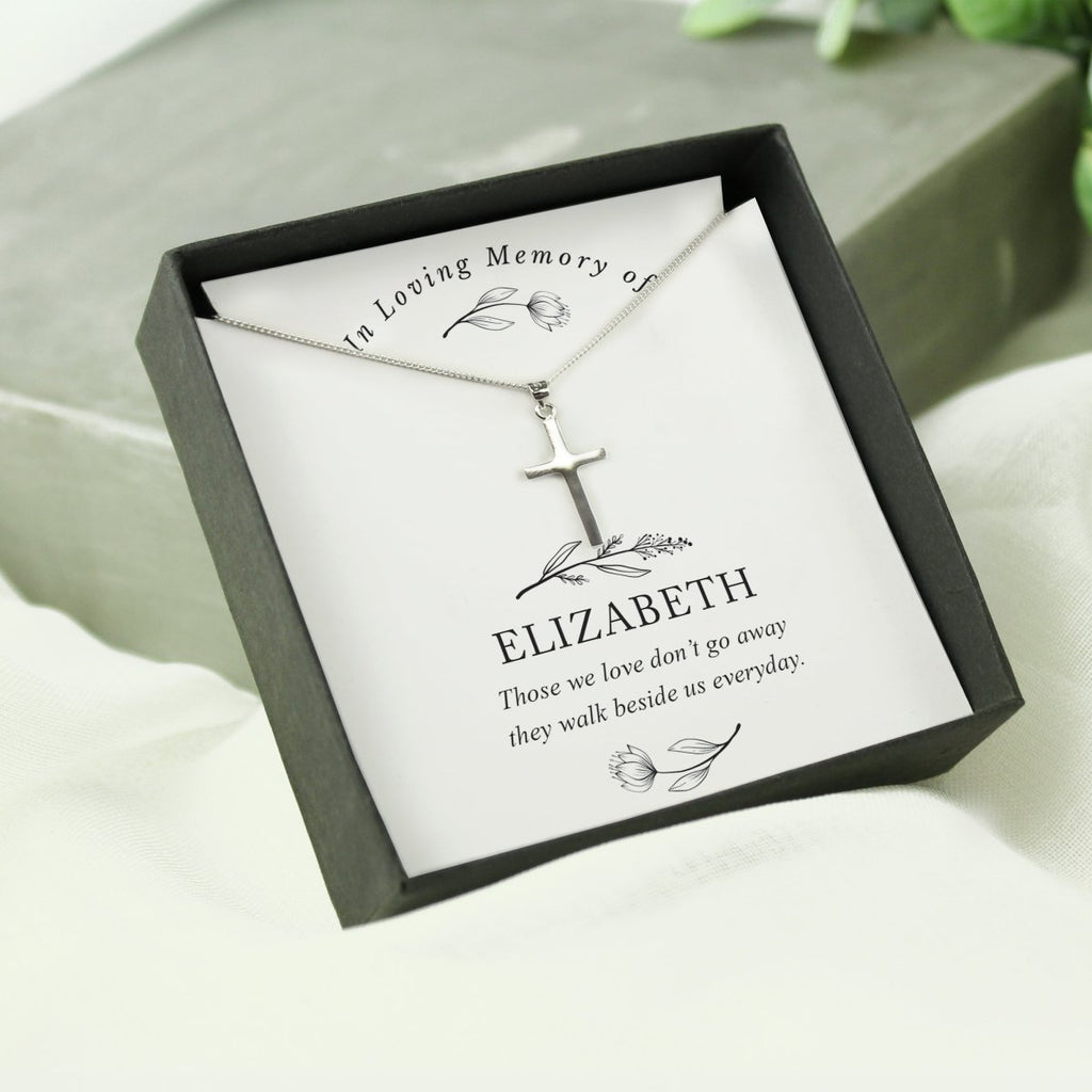 Personalised In Loving Memory Cross Sentiment Memorial Necklace and Box - Engraved Memories